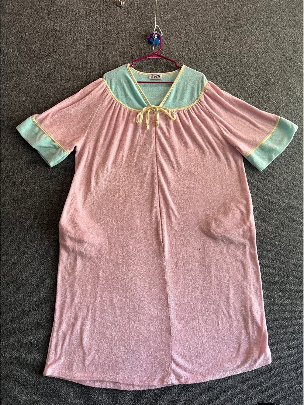 Vintage Saybury Pink and Mint Green Terry Cloth House Dress Pockets XL